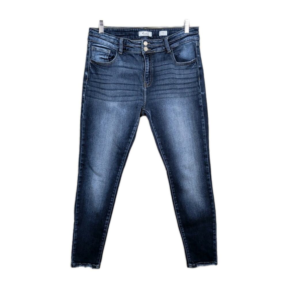 KANCAN Signature Mid-Rise Ankle Skinny Jean Stretch Distressed Hem Women's 31